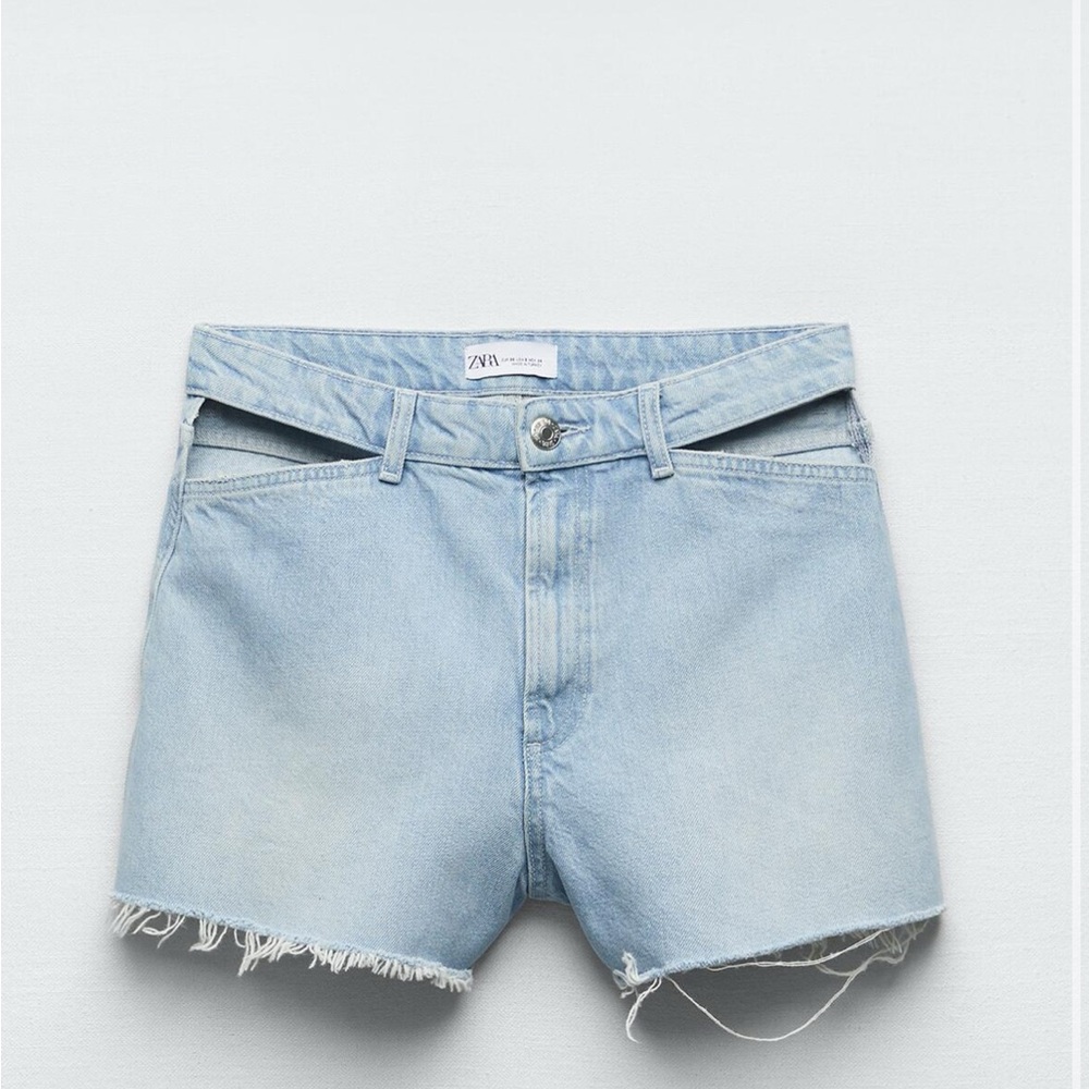 Zara Women's Light Blue Cut Out Denim Shorts